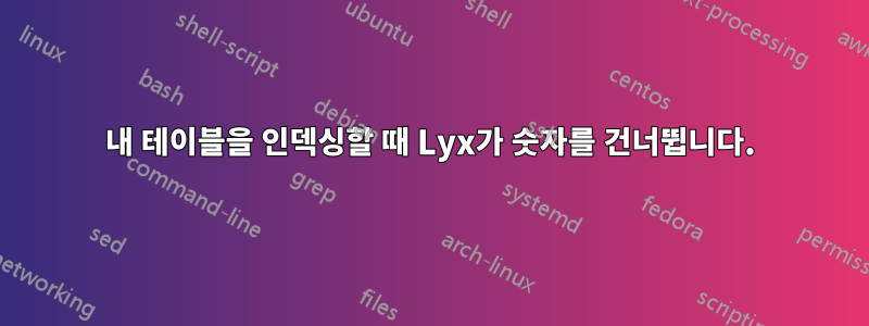내 테이블을 인덱싱할 때 Lyx가 숫자를 건너뜁니다.