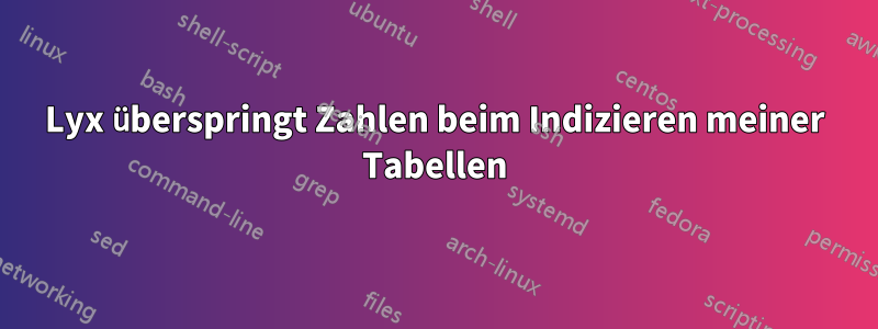 Lyx überspringt Zahlen beim Indizieren meiner Tabellen