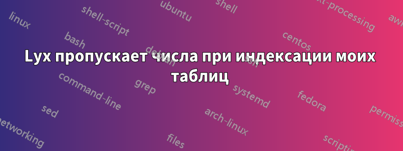 Lyx пропускает числа при индексации моих таблиц