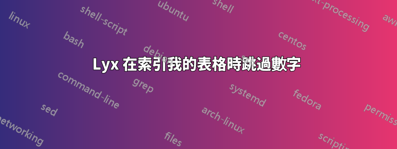 Lyx 在索引我的表格時跳過數字