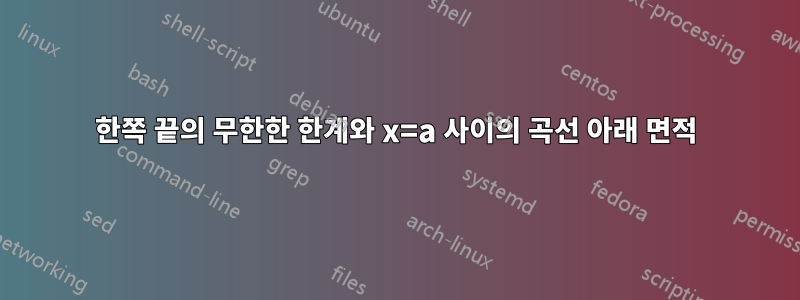 한쪽 끝의 무한한 한계와 x=a 사이의 곡선 아래 면적