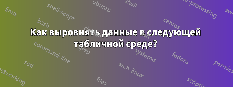 Как выровнять данные в следующей табличной среде?