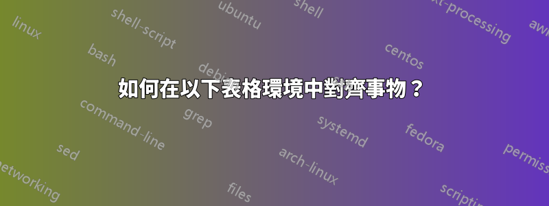 如何在以下表格環境中對齊事物？