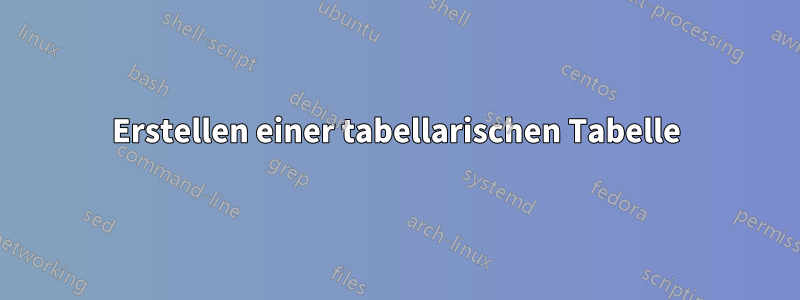 Erstellen einer tabellarischen Tabelle