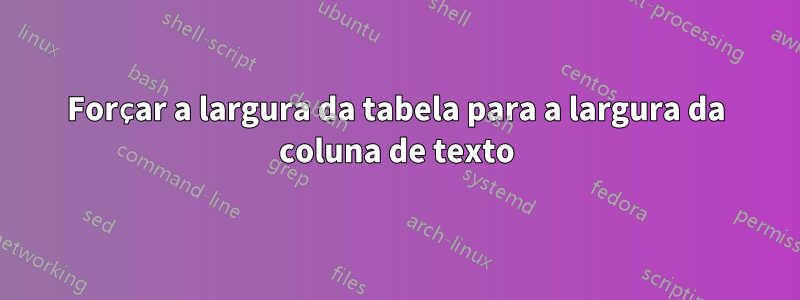 Forçar a largura da tabela para a largura da coluna de texto