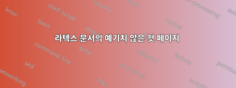 라텍스 문서의 예기치 않은 첫 페이지