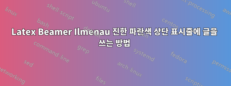 Latex Beamer Ilmenau 진한 파란색 상단 표시줄에 글을 쓰는 방법