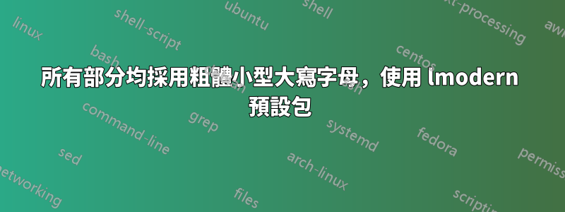 所有部分均採用粗體小型大寫字母，使用 lmodern 預設包