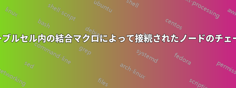 テーブルセル内の結合マクロによって接続されたノードのチェーン