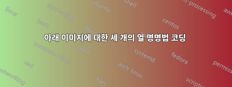 아래 이미지에 대한 세 개의 열 명명법 코딩