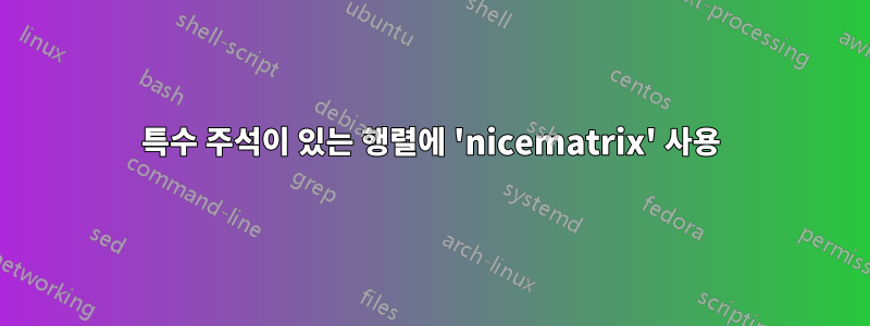 특수 주석이 있는 행렬에 'nicematrix' 사용