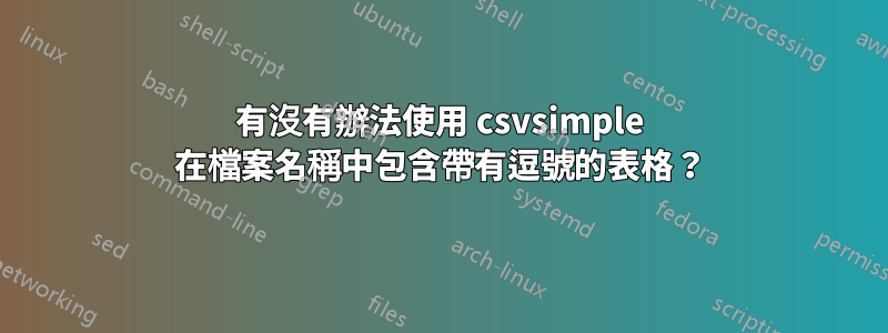 有沒有辦法使用 csvsimple 在檔案名稱中包含帶有逗號的表格？