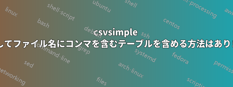 csvsimple を使用してファイル名にコンマを含むテーブルを含める方法はありますか?