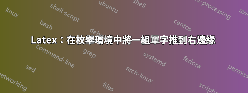 Latex：在枚舉環境中將一組單字推到右邊緣