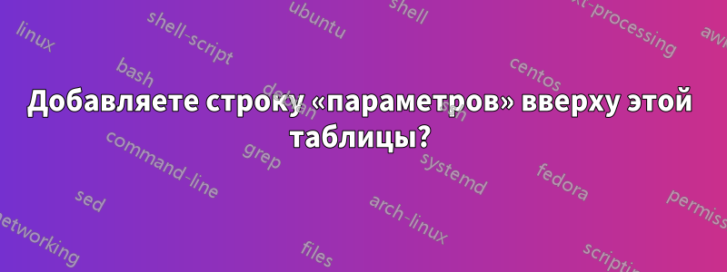 Добавляете строку «параметров» вверху этой таблицы?