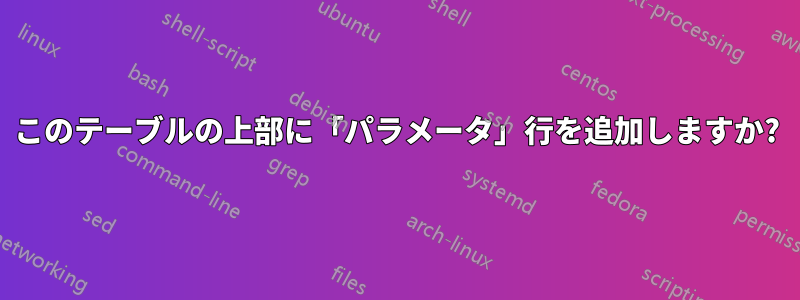 このテーブルの上部に「パラメータ」行を追加しますか?