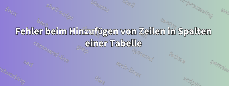 Fehler beim Hinzufügen von Zeilen in Spalten einer Tabelle