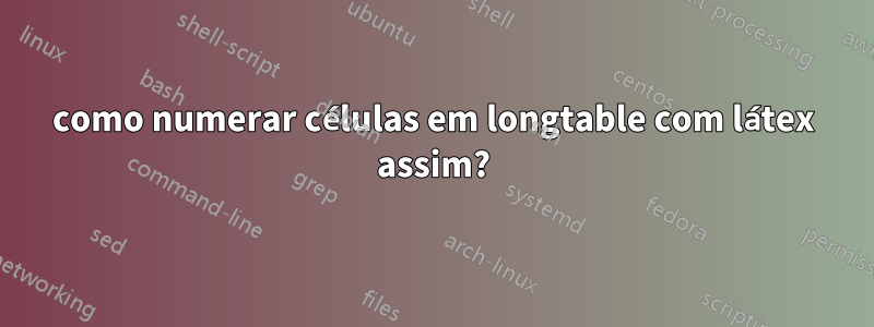 como numerar células em longtable com látex assim?