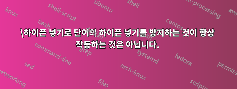 \하이픈 넣기로 단어의 하이픈 넣기를 방지하는 것이 항상 작동하는 것은 아닙니다.