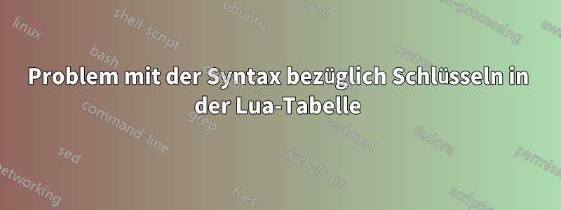 Problem mit der Syntax bezüglich Schlüsseln in der Lua-Tabelle