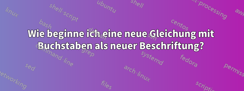 Wie beginne ich eine neue Gleichung mit Buchstaben als neuer Beschriftung?