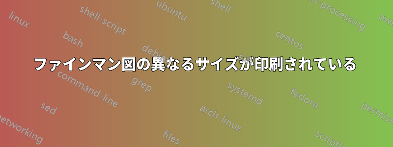 ファインマン図の異なるサイズが印刷されている