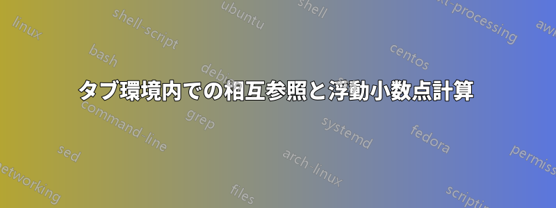 タブ環境内での相互参照と浮動小数点計算