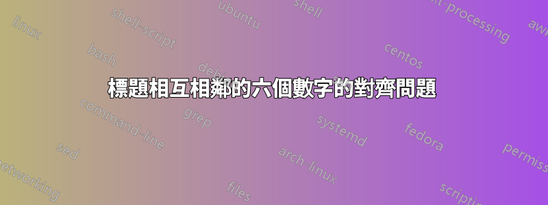 標題相互相鄰的六個數字的對齊問題