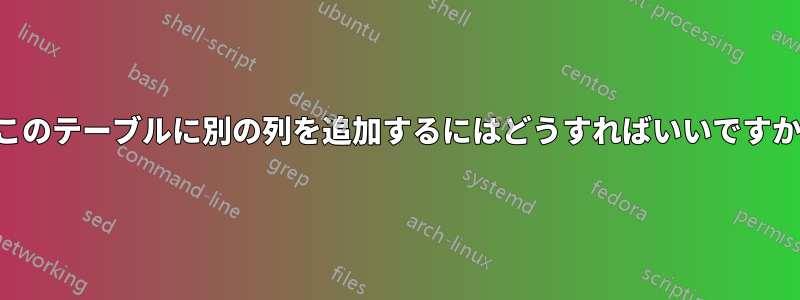 このテーブルに別の列を追加するにはどうすればいいですか