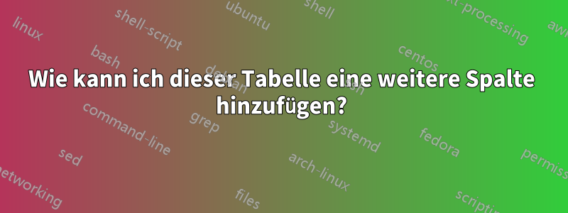 Wie kann ich dieser Tabelle eine weitere Spalte hinzufügen?