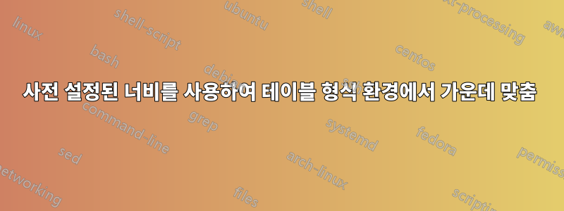 사전 설정된 너비를 사용하여 테이블 형식 환경에서 가운데 ​​맞춤