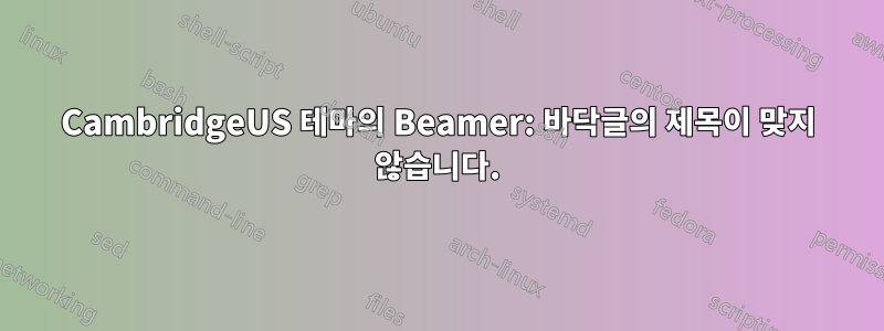 CambridgeUS 테마의 Beamer: 바닥글의 제목이 맞지 않습니다.