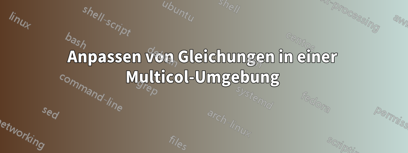 Anpassen von Gleichungen in einer Multicol-Umgebung