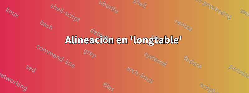 Alineación en 'longtable'