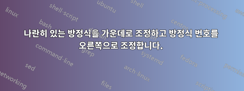 나란히 있는 방정식을 가운데로 조정하고 방정식 번호를 오른쪽으로 조정합니다.