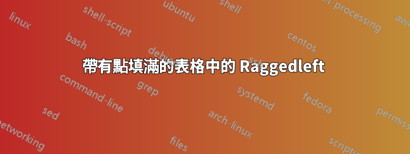 帶有點填滿的表格中的 Raggedleft