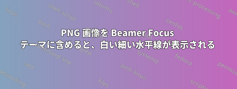 PNG 画像を Beamer Focus テーマに含めると、白い細い水平線が表示される