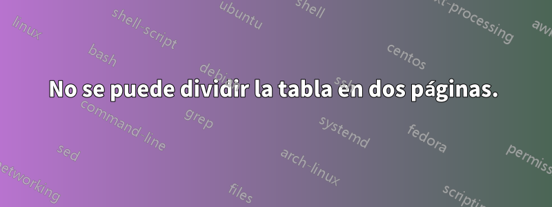 No se puede dividir la tabla en dos páginas.