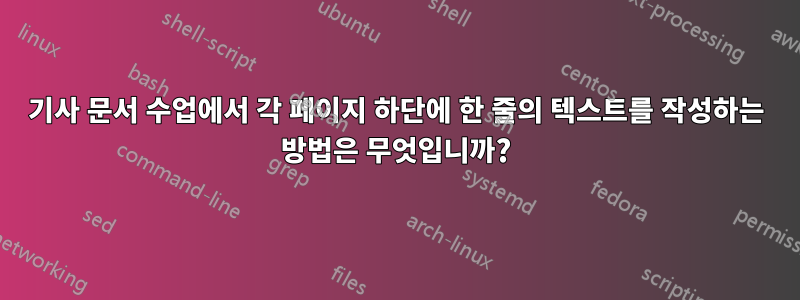 기사 문서 수업에서 각 페이지 하단에 한 줄의 텍스트를 작성하는 방법은 무엇입니까?