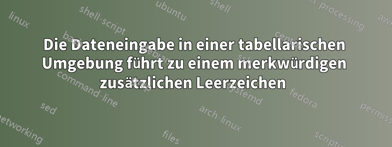 Die Dateneingabe in einer tabellarischen Umgebung führt zu einem merkwürdigen zusätzlichen Leerzeichen 