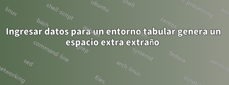 Ingresar datos para un entorno tabular genera un espacio extra extraño 