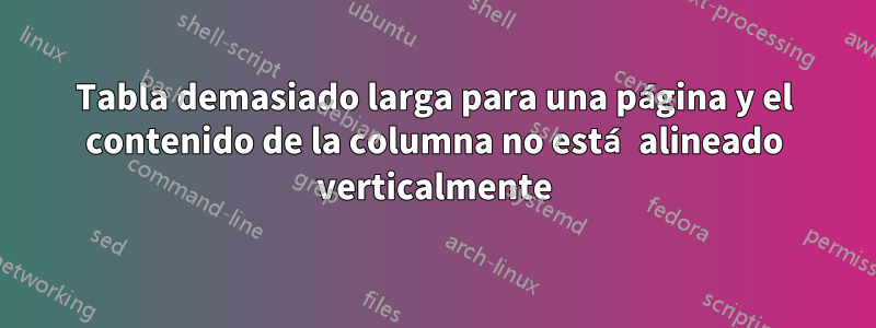 Tabla demasiado larga para una página y el contenido de la columna no está alineado verticalmente