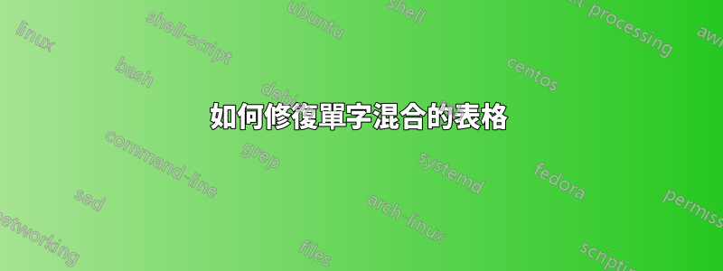 如何修復單字混合的表格