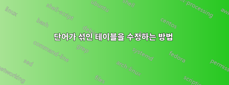 단어가 섞인 테이블을 수정하는 방법