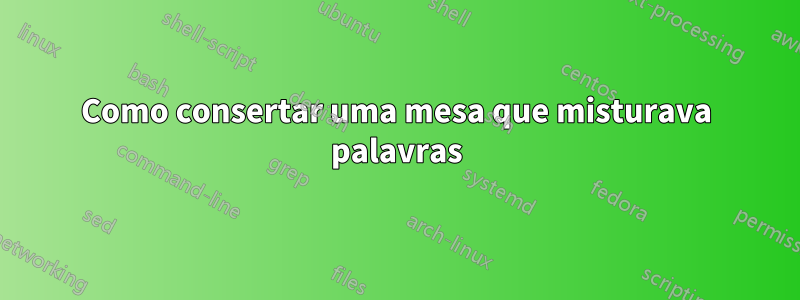 Como consertar uma mesa que misturava palavras