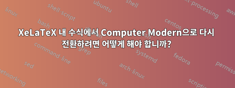 XeLaTeX 내 수식에서 Computer Modern으로 다시 전환하려면 어떻게 해야 합니까?