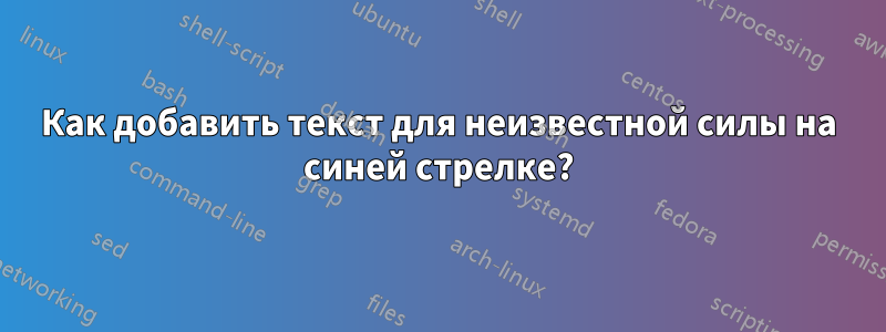 Как добавить текст для неизвестной силы на синей стрелке?