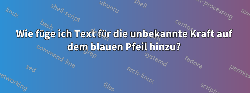 Wie füge ich Text für die unbekannte Kraft auf dem blauen Pfeil hinzu?