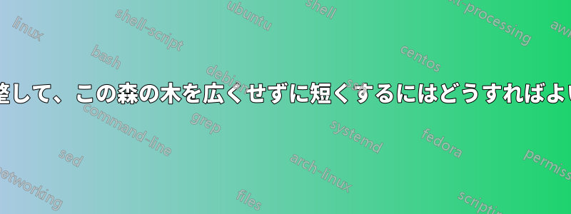 角度を調整して、この森の木を広くせずに短くするにはどうすればよいですか?