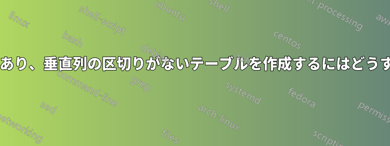 左と右の垂直境界線があり、垂直列の区切りがないテーブルを作成するにはどうすればよいでしょうか?